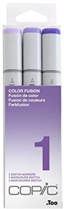 COPIC Sketch Marker Set Color Fusion 1, 3 Farben, professionellee Pinsel-Marker mit einer flexiblen und einer mittelbreiten Spitze