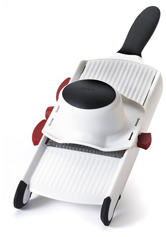 CUISIPRO SGT Mandoline | Reibe Edelstahl mit Handschutz | Einstellbare Schneidstärke | Spülmaschinengeeignet | Gemüse Hobel für Grade, Julienne-, Wellen- und Waffelschnitte | 40 x 16 x 4 cm