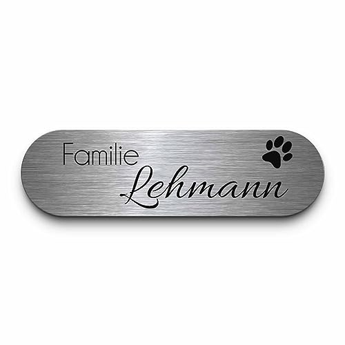 Edelstahl Schild mit Wunschtext - Türschild selbst gestalten | Haustür o. Briefkasten Namensschild - Hausschild personalisiert mit Gravur - Briefkastenschilder selbstklebend oder mit Bohrlöchern