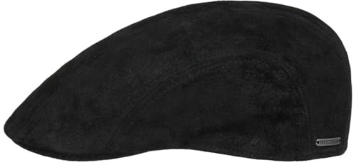 Stetson Madison Herren-Mütze aus Leder – Sommer-Gavroche mit Schirm, Futter für Frühling und Sommer, Schwarz, Medium