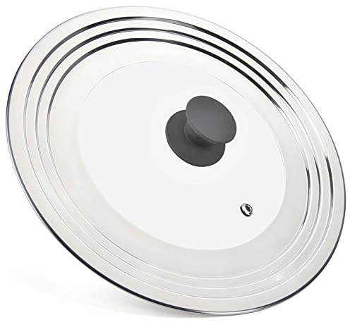 WishDirect Universal Lid for Pots Pans and Skillets - One Lid Fits All 8.25-12 Inch Pots Frying Pans Skillets Woks, Replacement Pot Lid with Upgraded Heavy Duty Heat Resistant Silicone Handle, Gray