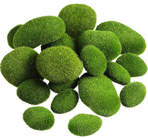TecUnite 20 Pcs 3 Size Artificial Moss Rocks, Faux Green Moss Rock Balls Covered Stones Decorative for Garden Decor Fairy Gardens and Crafting