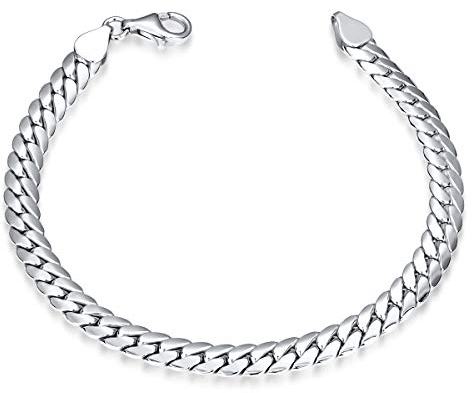 MATERIA Panzerketten Armband Männer - 925 Sterling Silber Herrenschmuck 8mm breit flach rhodiniert SA-125-21 cm