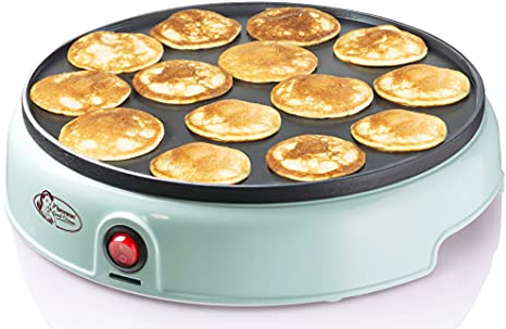Bestron Poffertjes Maker im Retro Design, Mini Crepe's, Holländische Spezialität, Pfannkuchenautomat mit Antihaftbeschichtung & Kontrollleuchte, Sweet Dreams, Farbe: Mint