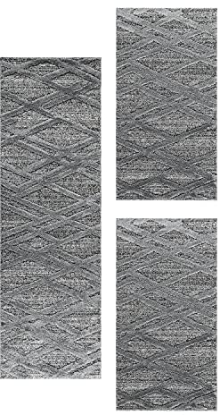 SIMPEX Bettvorleger Schlafzimmer Teppich Bettumrandung 3 Teilig Läufer Flur Küchenteppich Bettläufer Boho Stil Skandinavisches 3D Design Kurzflor Soft & Extra Weich Farbe: Grau