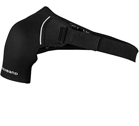 Rehband Schulterbandage Frauen & Herren, verstellbare Schulter-Unterstützung aus Neopren für Alltag & Sport, Bandage Schulter für links & rechts, Farbe:Schwarz, Größe:XL, Seite:Links
