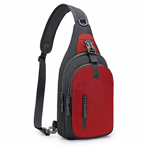 REETEE Sling Bag Mochila Pequeña Hombre, Ligero Bolso Pecho Hombre con Múltiples Compartimentos, Bolsos Cruzados Bandoleras Unisex para Caminar, Viajar, Ciclismo, Senderismo (rojo)