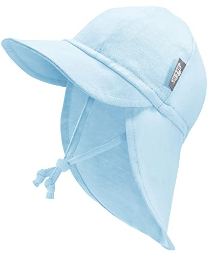 Jan & Jul spädbarn solhatt för sommar med strängar och nackklaff, Baby blå, 3-6 månader