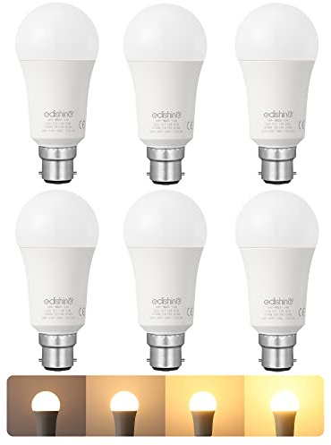 EDISHINE 6 Pack Dimmable Bayonet Light Bulb, Warm White 2700K, 14W LED Bulb, BC GLS A60 Energy Saving Light Bulb, B22 Bulb for Table lamp, Chandelier, Pendant Light