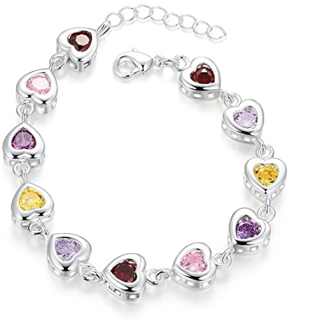 JIJIBA 925 Pulseras de Plata esterlina Cadena Hermosa Colores Cristal Piedra Gota Joyería Moda para Mujer Boda Dama Linda
