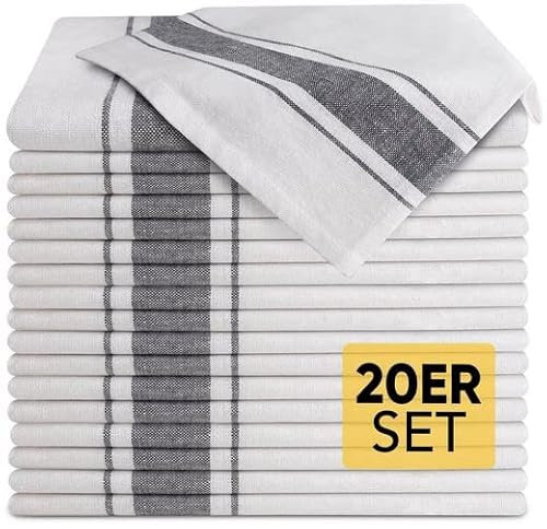 Loco-Bird Geschirrtücher Baumwolle 20 Set grau weiß - Küchentücher saugstark 50x70cm - Geschirrtuch zum abtrocknen - Geschirrhandtücher - Küchenhandtücher, Trockentücher Küche, Küchentuch, Spültücher