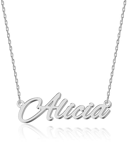 UMAGICBOX Collana in Argento Personalizzata con Nome Alicia - Pendente in Acciaio Inossidabile Inciso su Misura per Donne - Regalo per Compleanni, Anniversari, Lauree e San Valentino