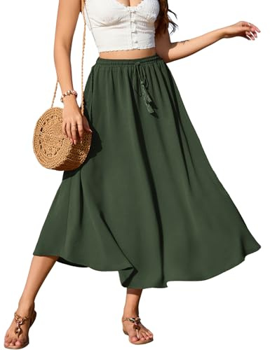 Zeagoo Jupe Longue Femme Taille Haute Élégante Jupe Maxi Verte A-Ligne Jupe en Tulle avec Cordon Casual Midi Printemps Été