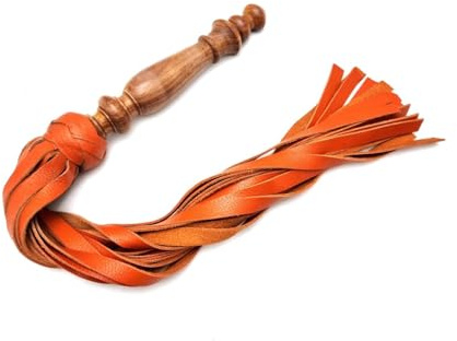 Sduxion Flogger Premium Leather Riding Crop: Equestrian Whip Leather Riding Flogger Whip (Style 2 Orange and Brown)