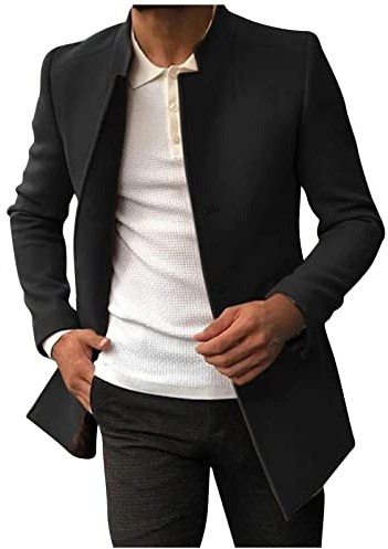 Generisk trenchcoat herr enkelknäppt, rock herr medellång, vindjacka normal passform utomhusjacka enfärgad fritidsjacka bekväma ytterkläder slim fit vardagsjacka elastisk cargojacka