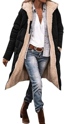 Générique Veste décontractée zippée avec poches pour femme, sweat à capuche polaire, manteau Teddy réversible d'hiver, vêtements d'extérieur Vestes Longues Pour Mode Féminine (Black-A, XXXL)