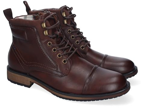 shoes&blues.es 88727 Botines de Hombre, Comodos y Elegantes, Diseno Clasico con Punta Redonda, Adornos de Costuras, Cierre de Cordones y Cremallera Lateral. Marron Talla 43