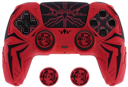 PlayVital Cover Controller per ps5 Joystick Custodia Silicone Skin Antiscivolo Grip Ergonomico, 2 Copri Analogici e 6 Adesivi, Adatto per ps5 Base di Ricarica, Cyber Spider - Rosso&Nero
