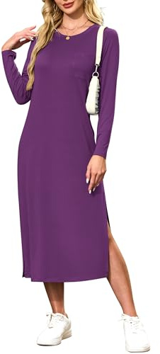 AUSELILY Robe Pull Femme - Robe Hiver Femme - Longue Fente Grande Taille- Soiree de Fete Nouvel Cocktail réveillon Violet XL