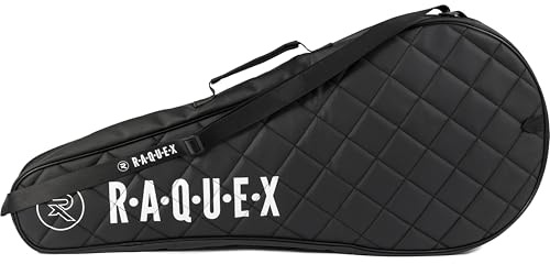 Raquex Elite Housse de protection pour raquette de tennis 2 – Sac avec poignée de transport et bandoulière – Housse matelassée en similicuir rembourré pour raquette de tennis – Noir – Cadeau de sport