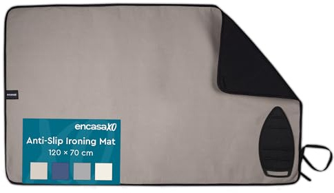 Encasa XO Gran Almohadilla de Planchar (120x70 cm) con Reposaplanchas de Silicona Antideslizante, Acolchado 3mm. Manta Portátil Resistente al Calor para Mesa - Beige