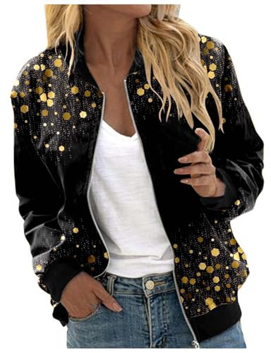 Blazer à paillettes pour femme - Cardigan décontracté avec imprimé - Avant ouvert - Manches longues - Coupe ample - Chemisier confortable - Vêtement d'extérieur