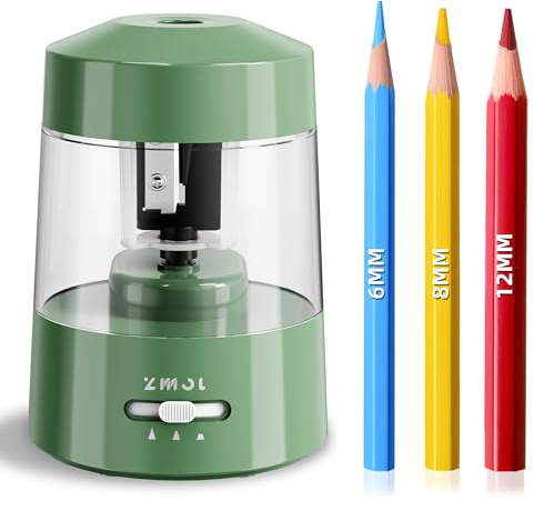 ZMOL Electric Pencil Sharpener Battery Operated Power Kids for Colored & Jumbo Pencils No.2/(6-12mm) - Safe & Easy Use Plug in Portable (AC Adapter,USB, Battery) for Classroom/Office/Home Grey-Green