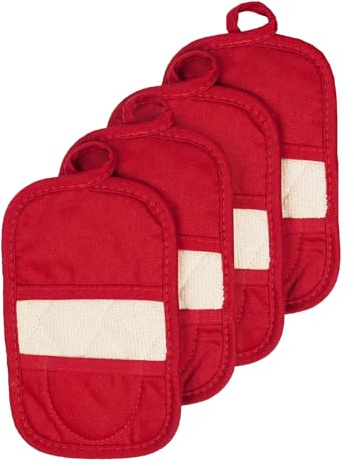 RITZ Premium Pot Holders & Heating Pads (4-Pack), 8.5 x 5.5, Heat Resistant, 100% Cotton Terry-Looped Pocket, Kitchen and Barbeque, Paprika