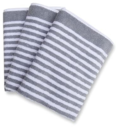 Ross Frottee Küchenhandtuch Quadrat feine Streifen 3er Satz Silber - 50x50cm