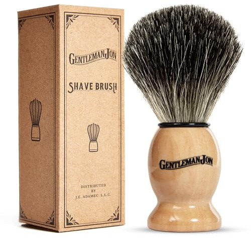Gentleman Jon 100% Black Badger Hair Shaving Brush for Men – Premium Ergonomic Shave Lather Brush for Wet Shave Using Shaving Cream & Soap – Ideal for Safety Razor, Double Edge Razor & Straight Razors