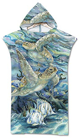 Stillshine. 3D Poncho Strandtücher Mikrofaser Kaputzen Strand Bade Bademantel Schwimmen Sport Kapuzenhandtuch Badetuch Duschtücher Handtücher Für Damen Herren (Schildkröte)