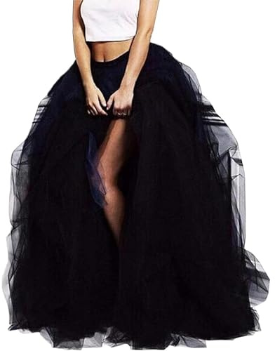 Lisong Women Maxi Tulle Floor Length Layered High Waist Spectial Occasion Skirt L Black