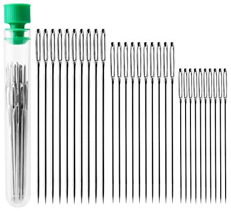 AIEX 30pcs Big Eye Hand Sewing Needles Large Sewing Needles in Transparent Tube Set of Padding Needles 40mm, 50mm, 60mm