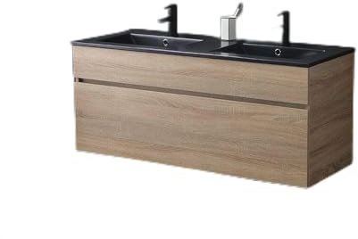 Kiamami Valentina Meuble de Salle de Bain Mobile 120 cm en chêne Naturel avec Double lavabo Noir Mat | Soleil