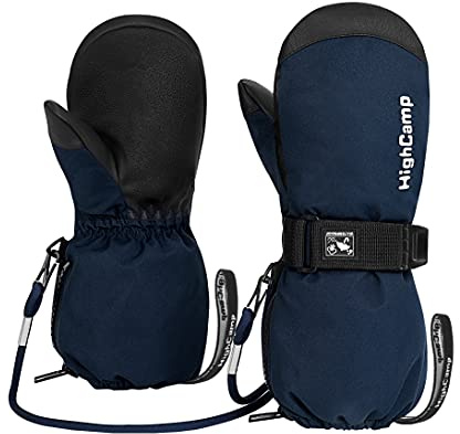 Highcamp Kids Waterproof Snow Ski Gloves w/Zipper & String on Long Cuff Cold Weather Mitten for Toddler & Youth Boys Girls-Old Navy,XS (2-4Y)