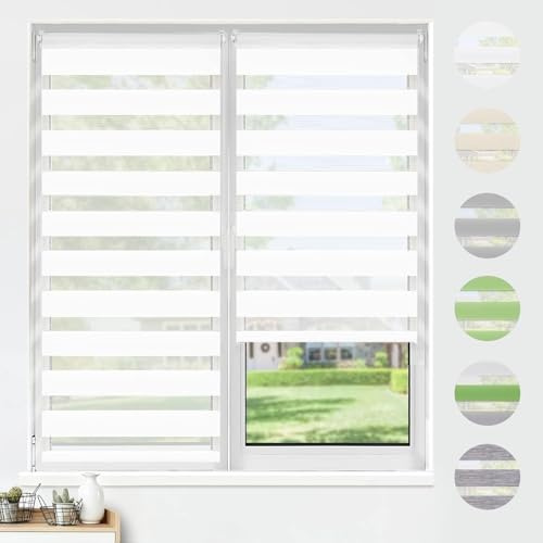 HOMEDEMO Tende a rullo per interni Doppio Strato Senza Foratura, 45L x 230A cm, (Tessuto 45cm), Bianco, tenda a rullo oscurante, veneziane da interno Giorno e Notte, per Porte e Finestre