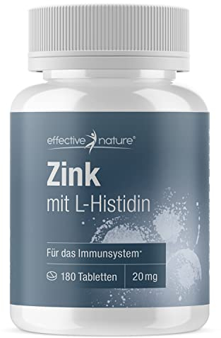 Zink Tabletten mit L-Histidin - 180 Stk. - 20 mg Zink und 100 mg L-Histidin - Vorrat für drei Monate - Zink Bisglycinat hochdosiert und hoch bioverfügbar