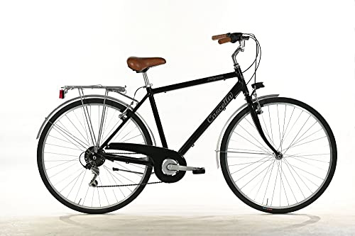 Polignano - Bicicleta de 28 pulgadas, para hombre, 6 V, aluminio negro, fabricada en Italia