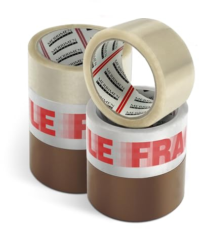 MERRIMEN Strong Heavy Duty Mixed Roll Pack Packaging Tape | Secure Sticky Sealing Tape for Parcel Boxes, Moving Boxes, Large Postal Bags for long term storage | (48MM x 66M) (6 rolls, Mixed)