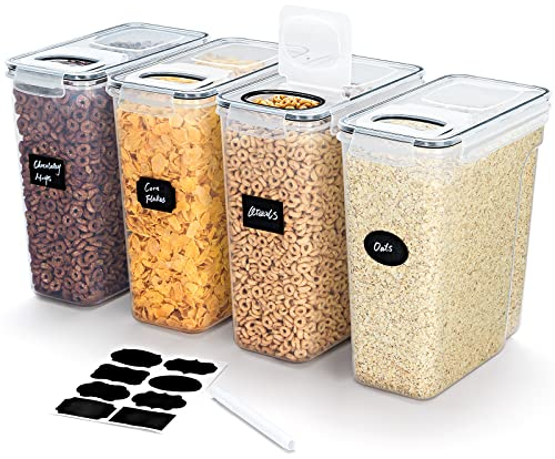 Lifewit 4 Stücke Vorratsdosen Set für Müsli mit Klappdeckel, 5.5L luftdichte Aufbewahrung Sets mit Etikettenaufklebern zur Organisation der Küchentheke für Müsli, Mehl, Zucker, BPA-frei