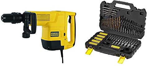 STANLEY FATMAX SFMEH230K-QS - Martillo demoledor 10Kg SDS Max 1.600W, 15J, incluye maletín + STA88548-XJ - Juego de 100 brocas y puntas para atornillar Stanley