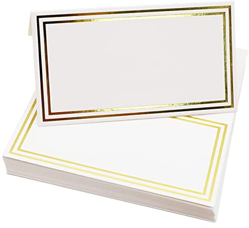 jeufun 25pcs Table Place Cards,Wedding Blank Table Name Cards SeatingCards for Setting Wedding Banquets Events Birthday Dinner Party(with Double Gold Border)