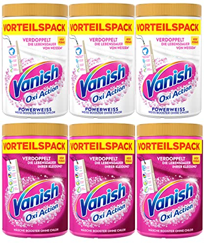 Vanish Oxi Action Wäsche Booster und Powerweiss Sparpack - 3 x 1,65 kg Powerweiss Wäsche-Booster für weiße Wäsche & 3 x 1,65 kg Wäsche-Booster für bunte Wäsche