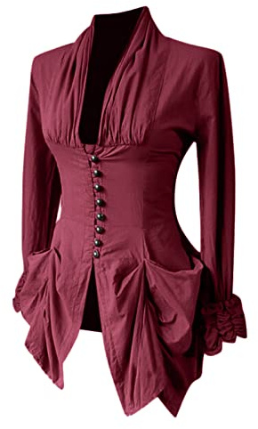 Blouse gothique à volants pour femme - En dentelle médiévale - Pour fête - Style victorien - Manches longues - Style vintage - Rétro