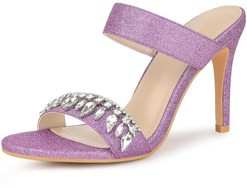 Allegra K Damen Glitzer Strass Stiletto Heels Sandalen, Violett, 38 EU