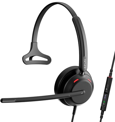 EPOS IMPACT 730 Auriculares Mono con Cable USB-C y USB-A para PC con Micrófono con Cancelación de Ruido, Controles In-Line, Sonido de Alto Rendimiento, Ajuste Cómodo para Negocios, Oficina y Trabajo