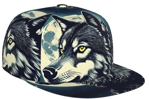DRTGEDS Beer Custom Baseball Cap with Image,Men's Hat,Snapback Flat Brim Baseball Cap, Wolf Night Moon, One size