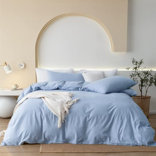 Gezu Bettwäsche 200cmx200cm Baumwolle Blau Hellblau 3 Teilig Baumwolle Doppelbett Uni Bettwäsche Set Weiche ÖkoTex Zertifiziert für Allergiker und Kissenbezüge 80x80cm mit Reissverschluss
