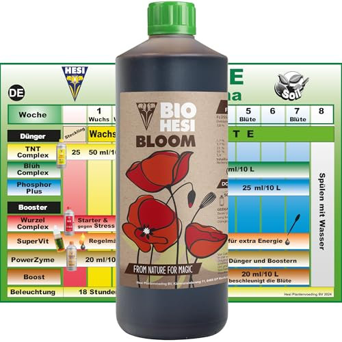 Hesi Bio Bloom 1L, Organischer Flüssigdünger für üppiges Blütenwachstum, hochwertiger Bio Hesi Bloom Dünger für natürliche Pflanzenstärkung für Indoor- und Outdoor-Anbau