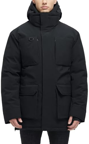 Rejork Long Winter Jackets for Men Faux Two-Piece Waterproof Parka Snow Warm Coats with Hood 2XL